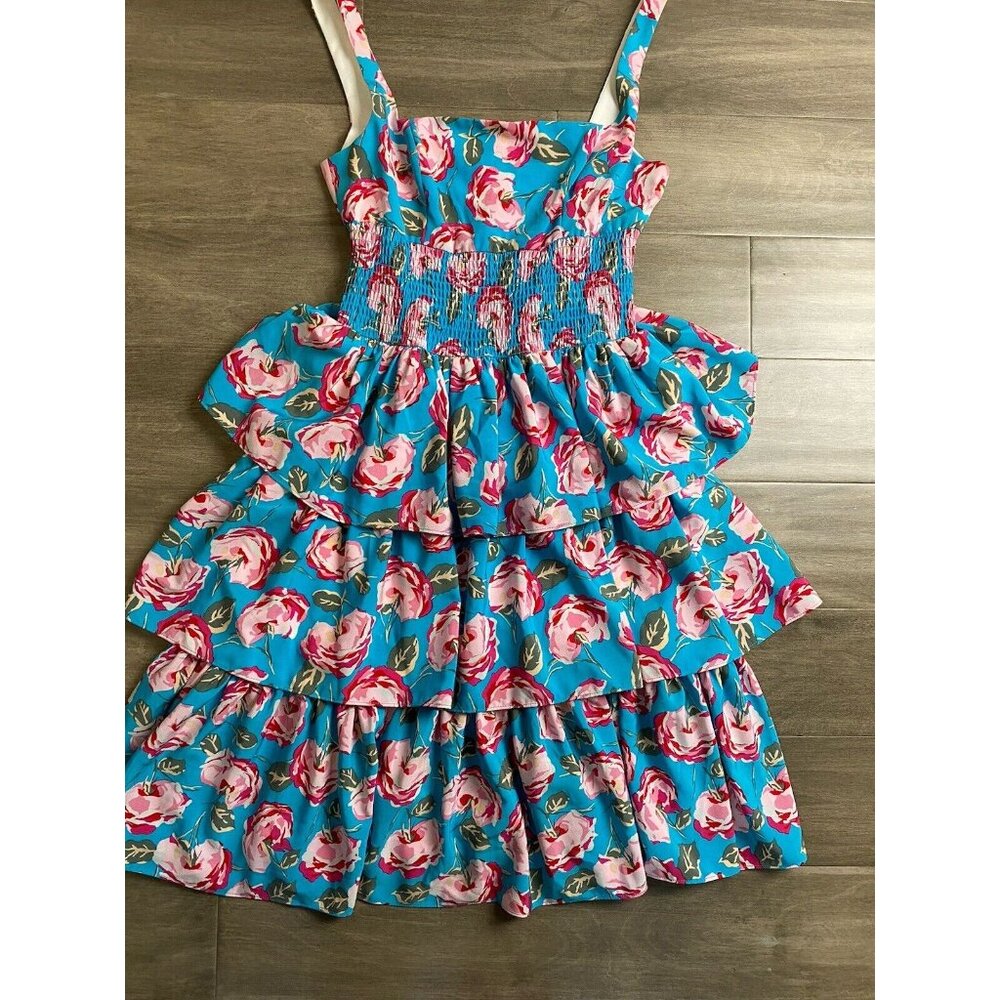 Betsey Johnson Blue Floral Tiered Dress Size 2